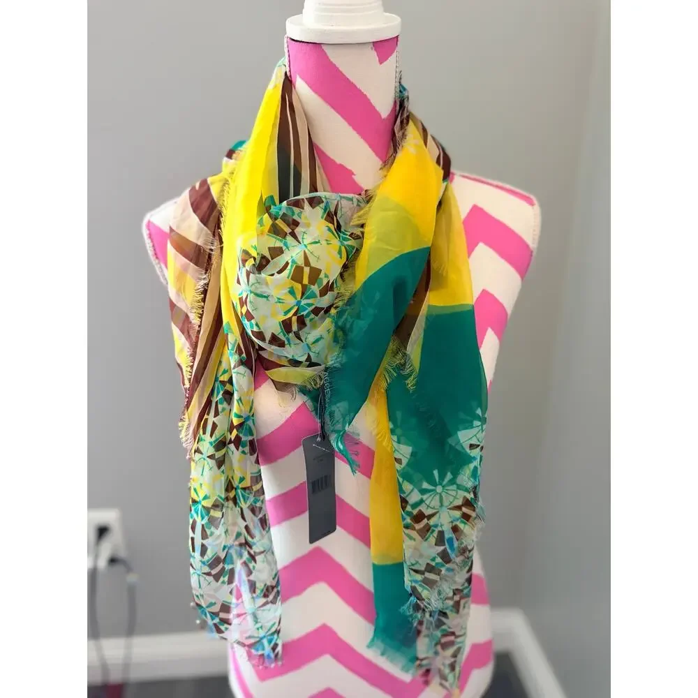 NWT Accessory Street Geometric Zebra Multi-Pattern Sheer Scarf Eyelash Fringe